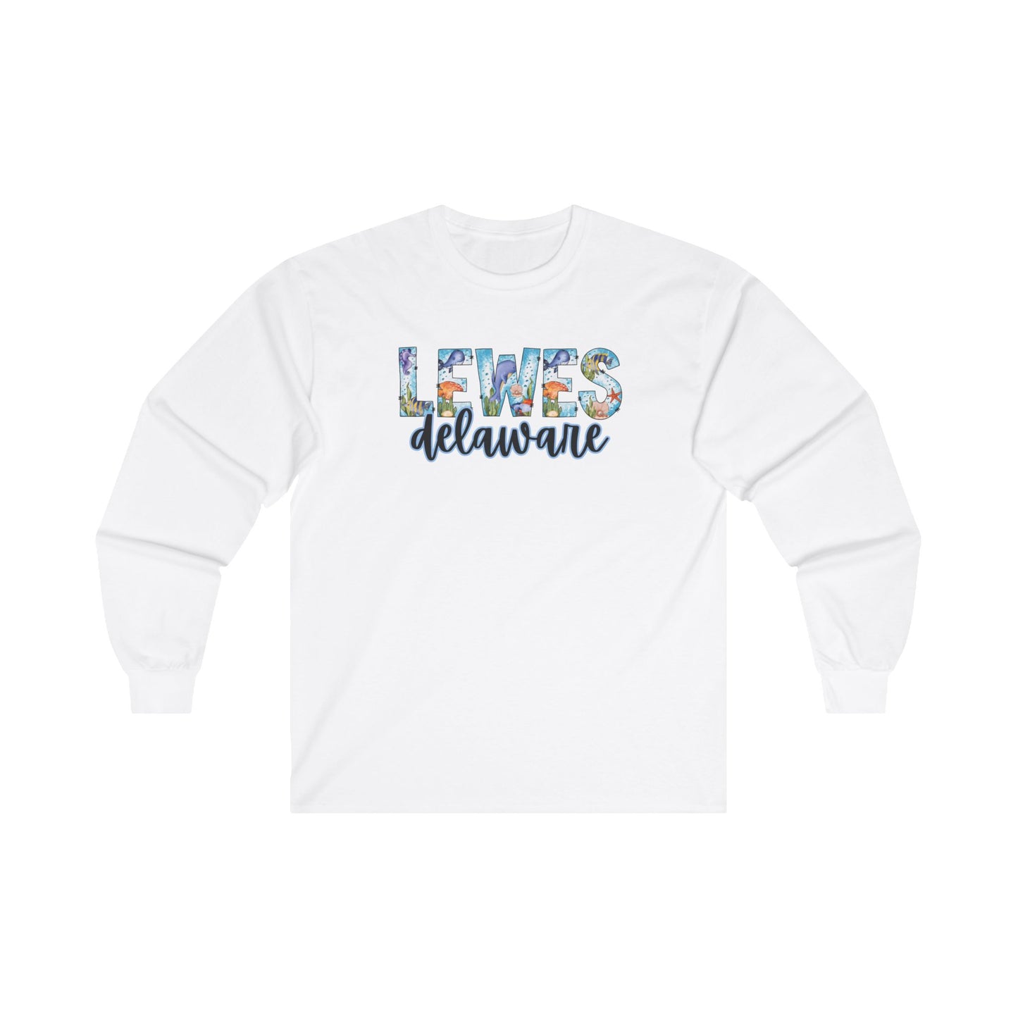 Lewes Delaware Ocean Fonts Unisex Long Sleeve T-Shirt