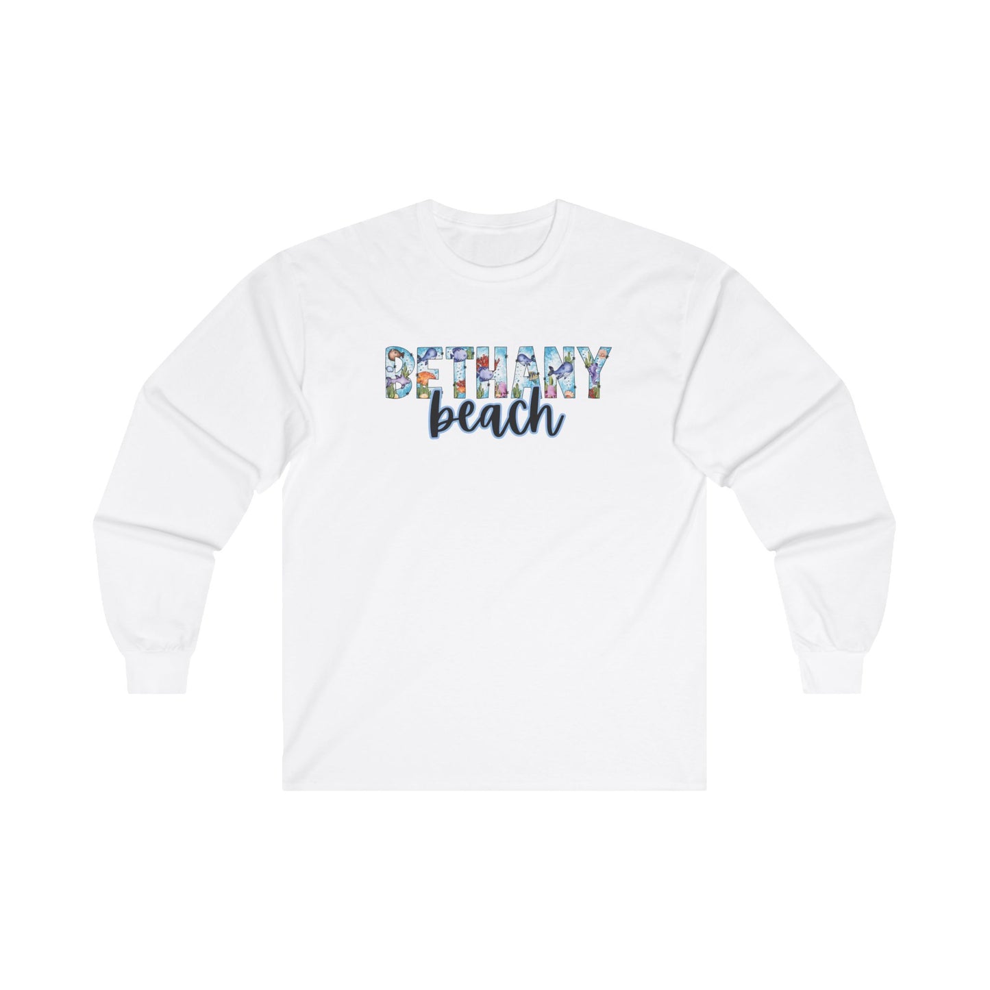 Bethany Beach Delaware Ocean Fonts Unisex Long Sleeve T-Shirt