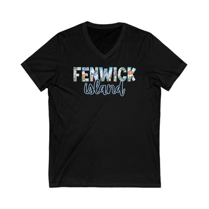 Fenwick Island Delaware Ocean Fonts Unisex V-Neck T-Shirt