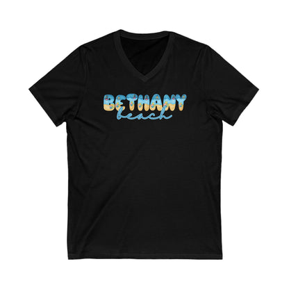 Bethany Beach Delaware Beach Fonts Unisex V-Neck T-Shirt