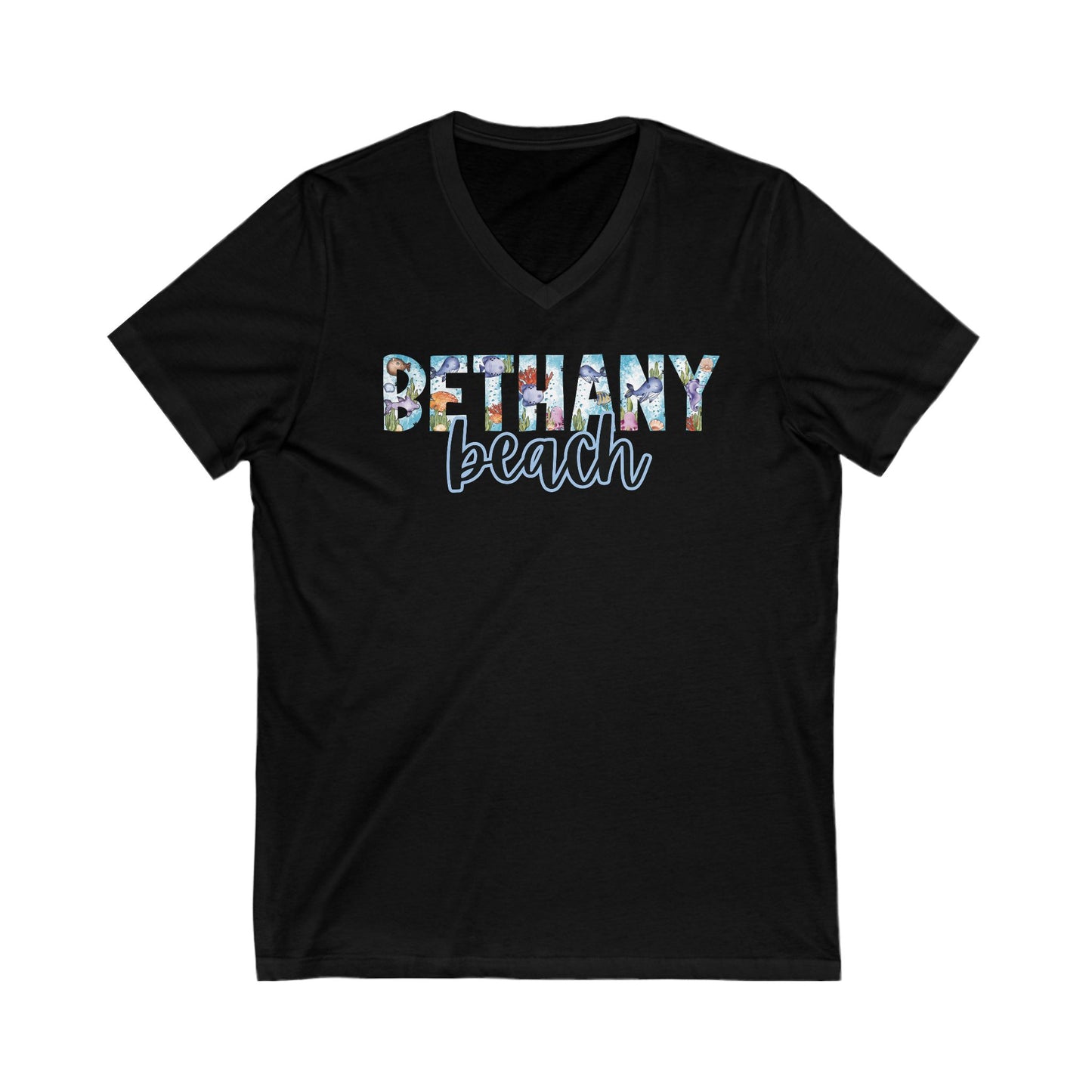 Bethany Beach Delaware Ocean Fonts Unisex V-Neck T-Shirt