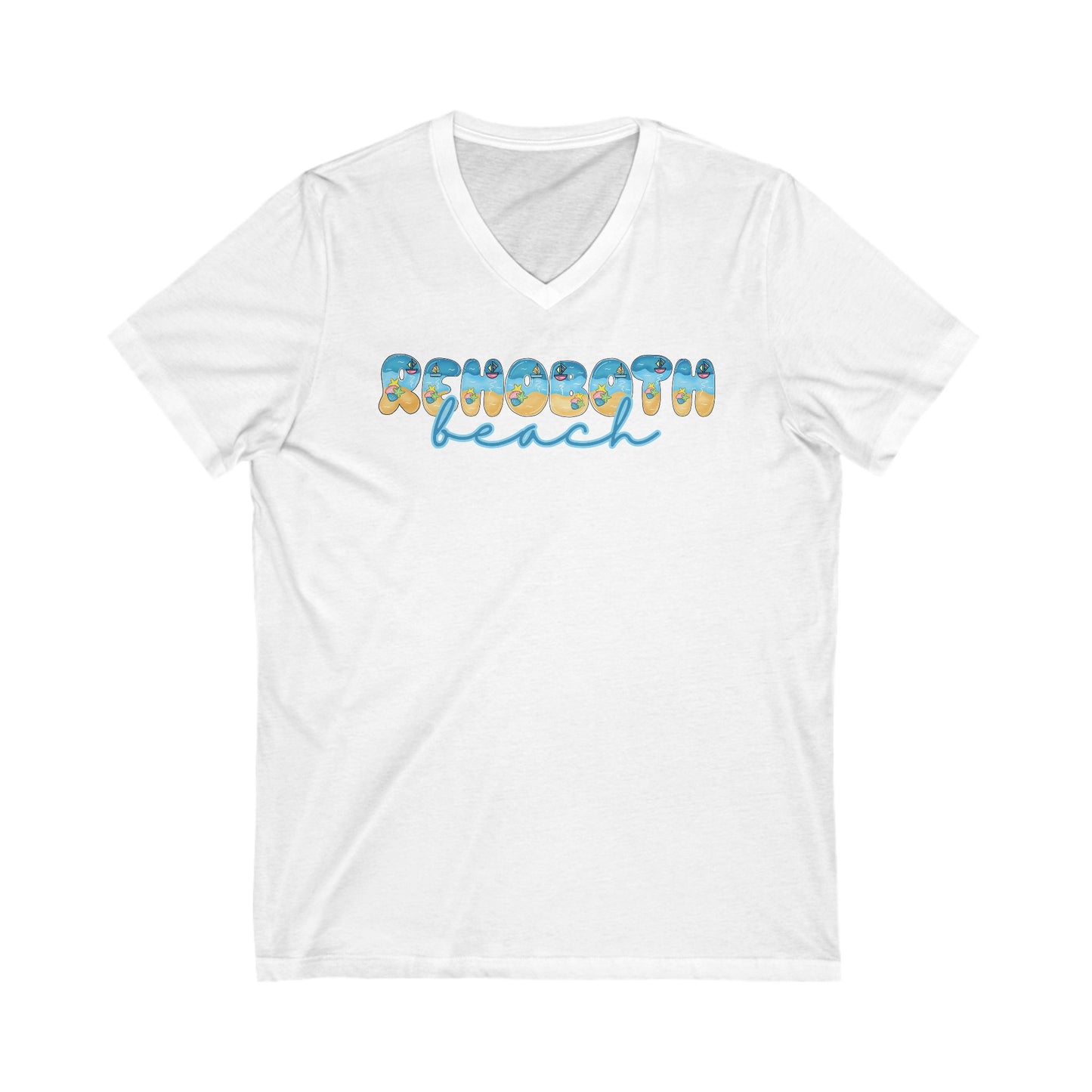 Rehoboth Beach Delaware Beach Fonts Unisex V-Neck T-Shirt