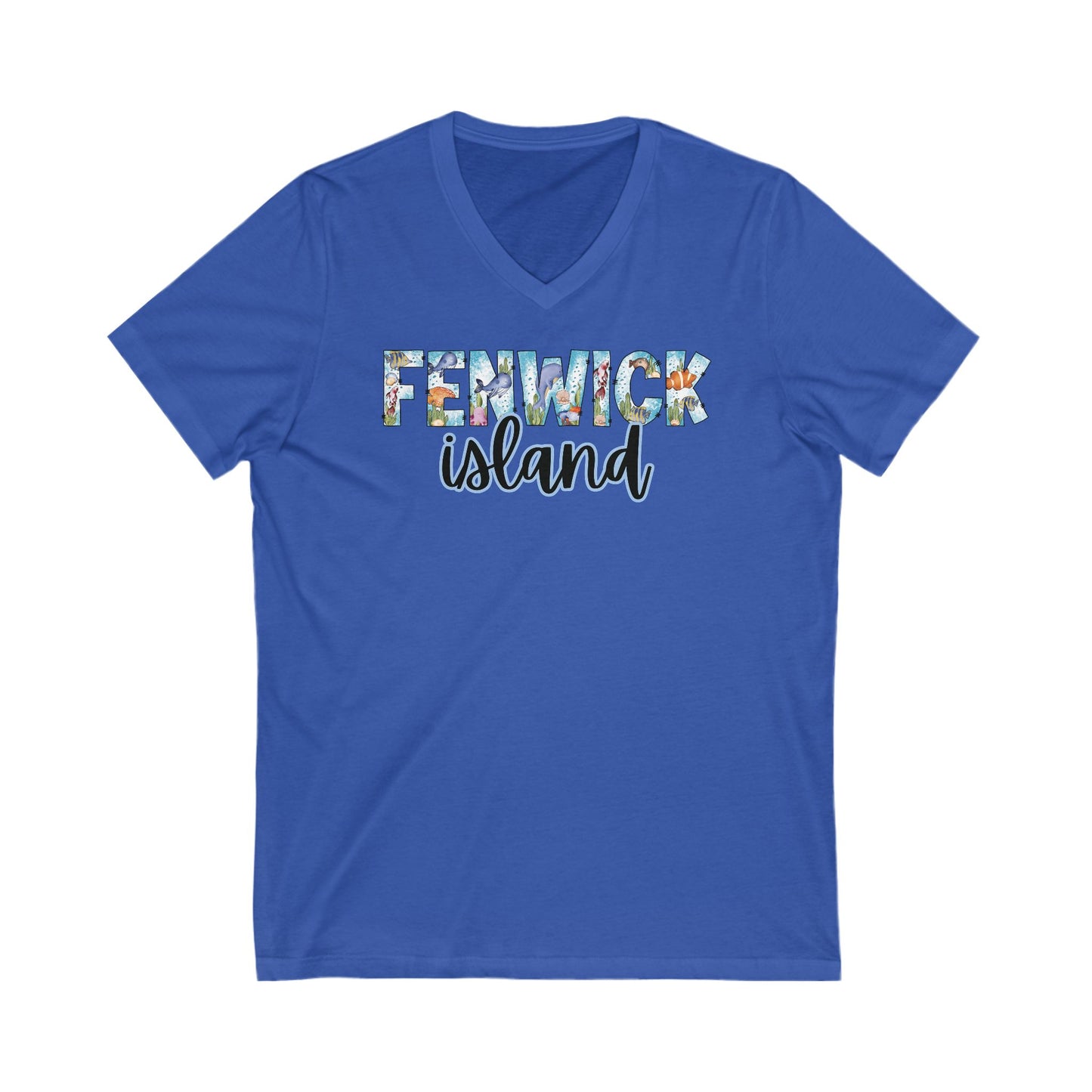 Fenwick Island Delaware Ocean Fonts Unisex V-Neck T-Shirt