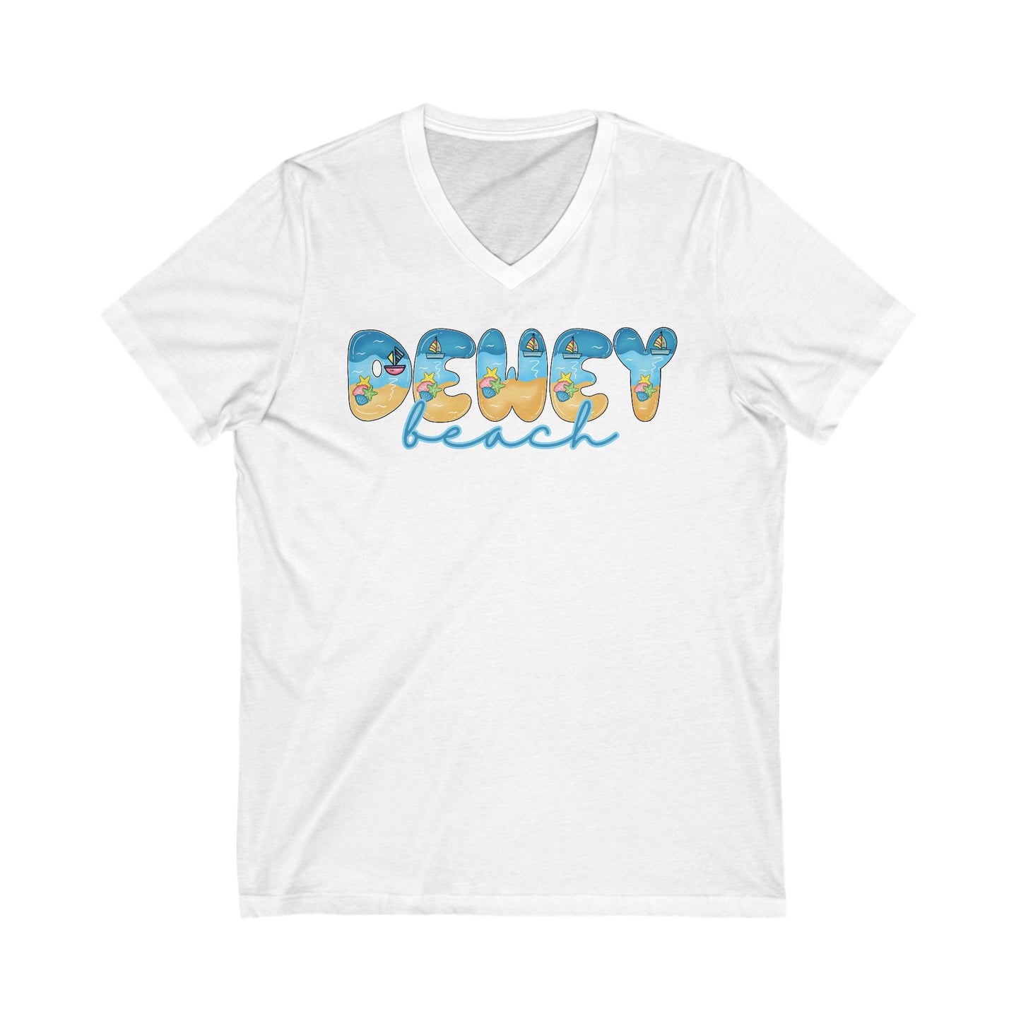 Dewey Beach Delaware Beach Fonts Unisex V-Neck T-Shirt