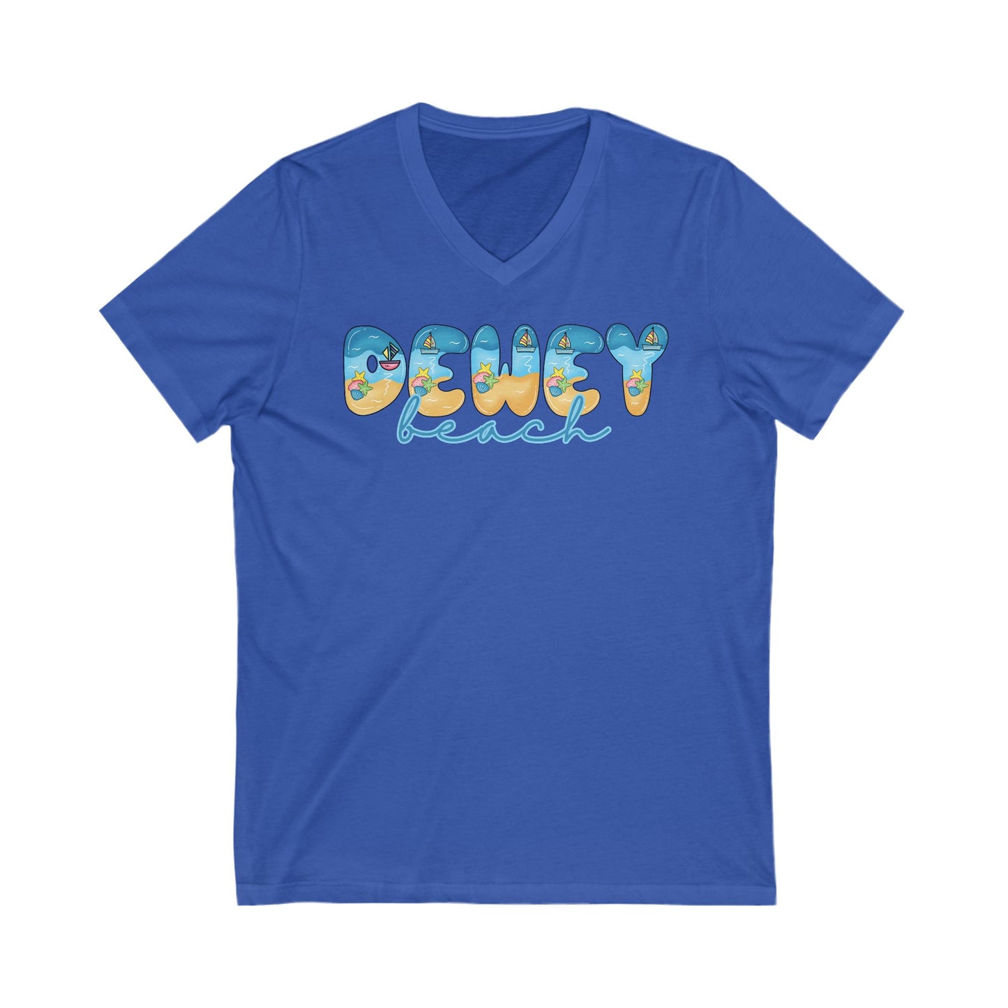 Dewey Beach Delaware Beach Fonts Unisex V-Neck T-Shirt