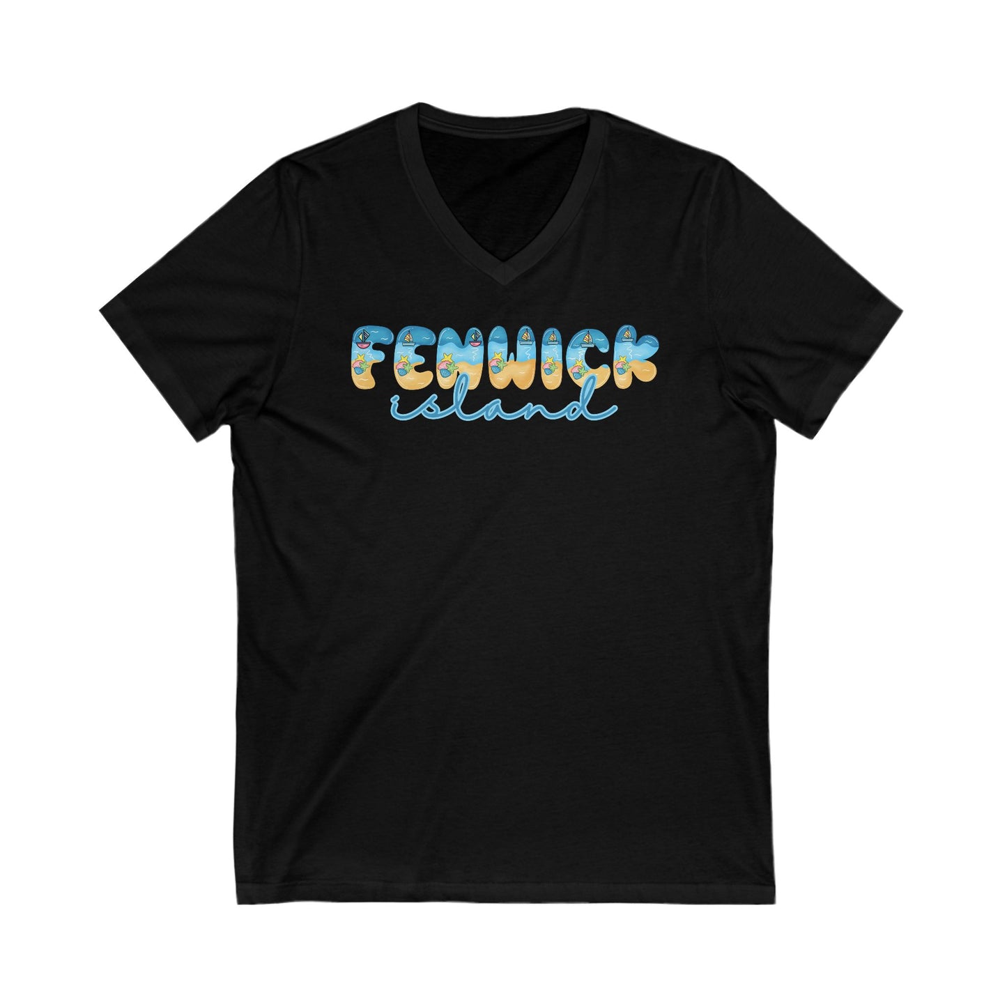 Fenwick Island Delaware Beach Fonts Unisex V-Neck T-Shirt