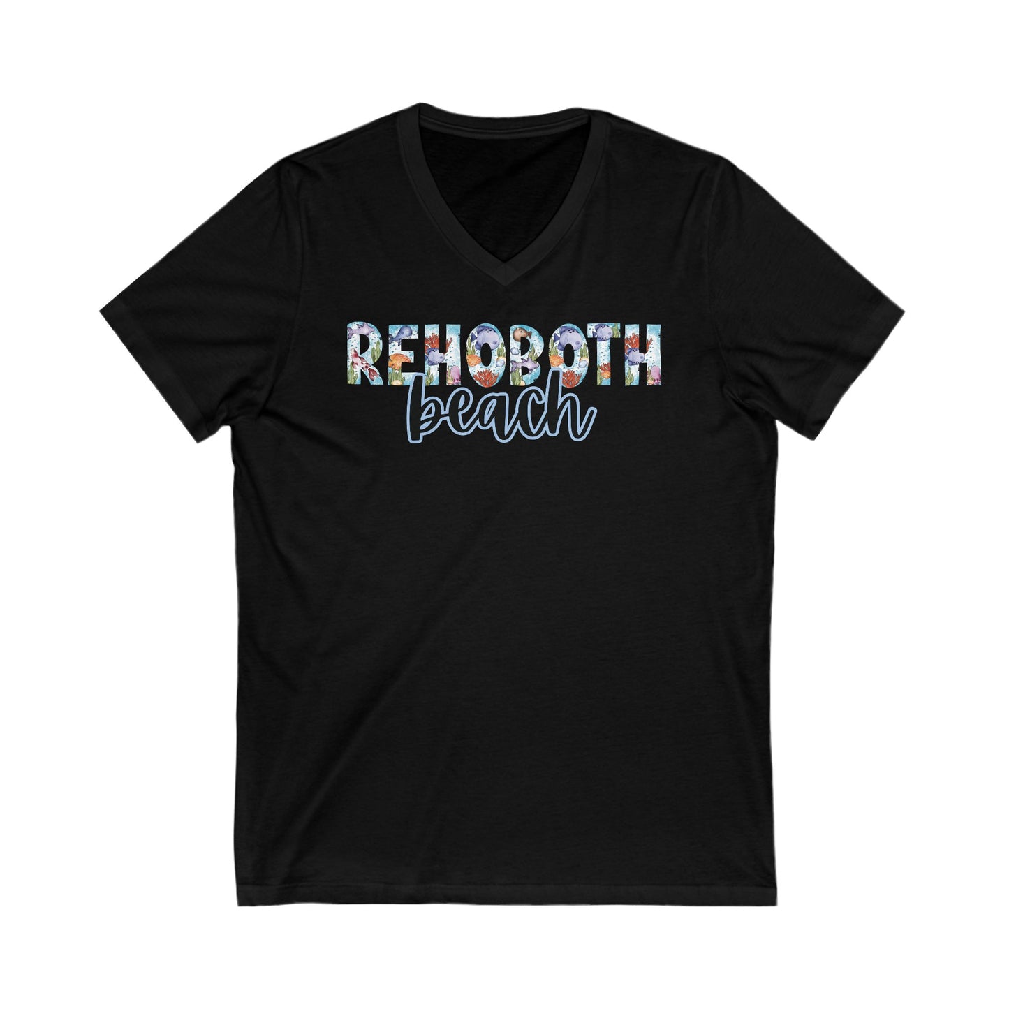 Rehoboth Beach Delaware Ocean Fonts Unisex V-Neck T-Shirt