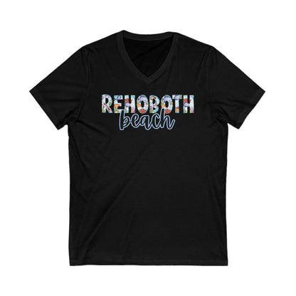 Rehoboth Beach Delaware Ocean Fonts Unisex V-Neck T-Shirt