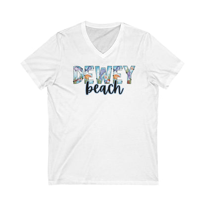 Dewey Beach Delaware Ocean Fonts Unisex V-Neck T-Shirt