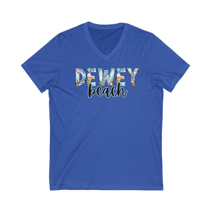 Dewey Beach Delaware Ocean Fonts Unisex V-Neck T-Shirt