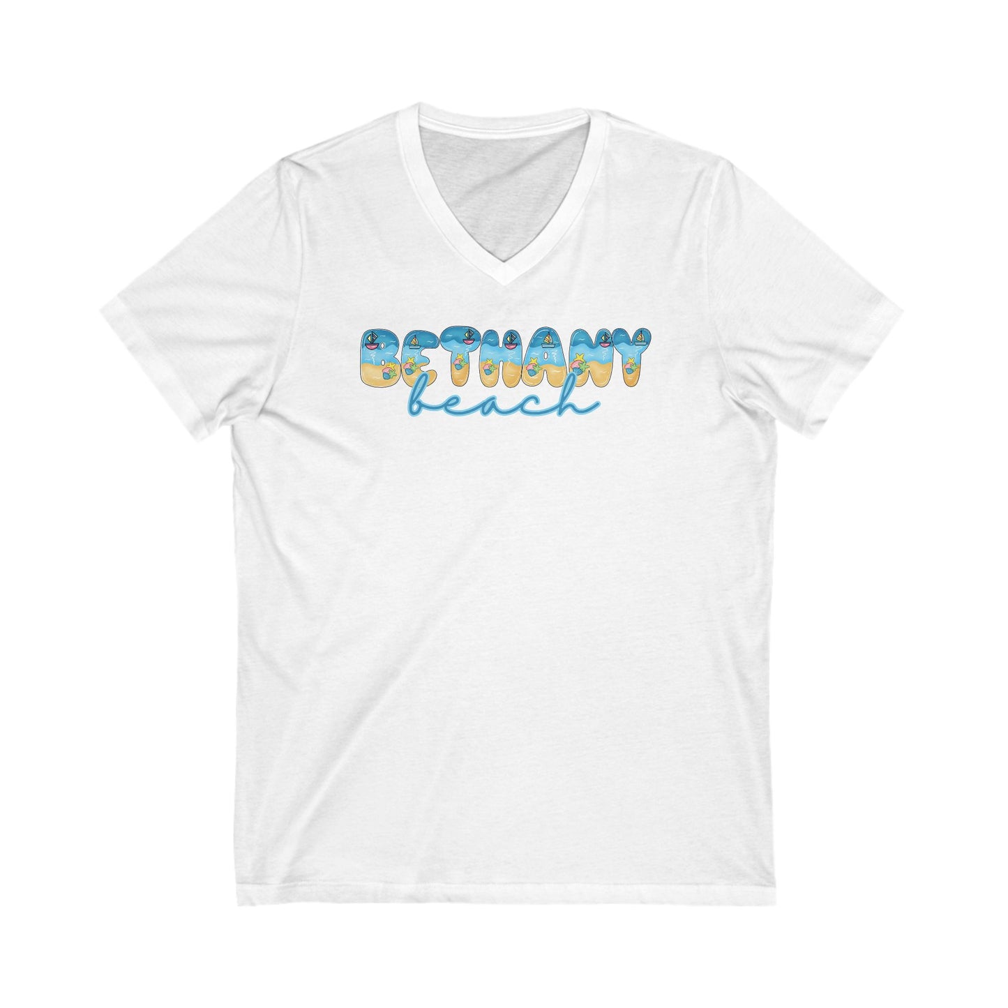 Bethany Beach Delaware Beach Fonts Unisex V-Neck T-Shirt