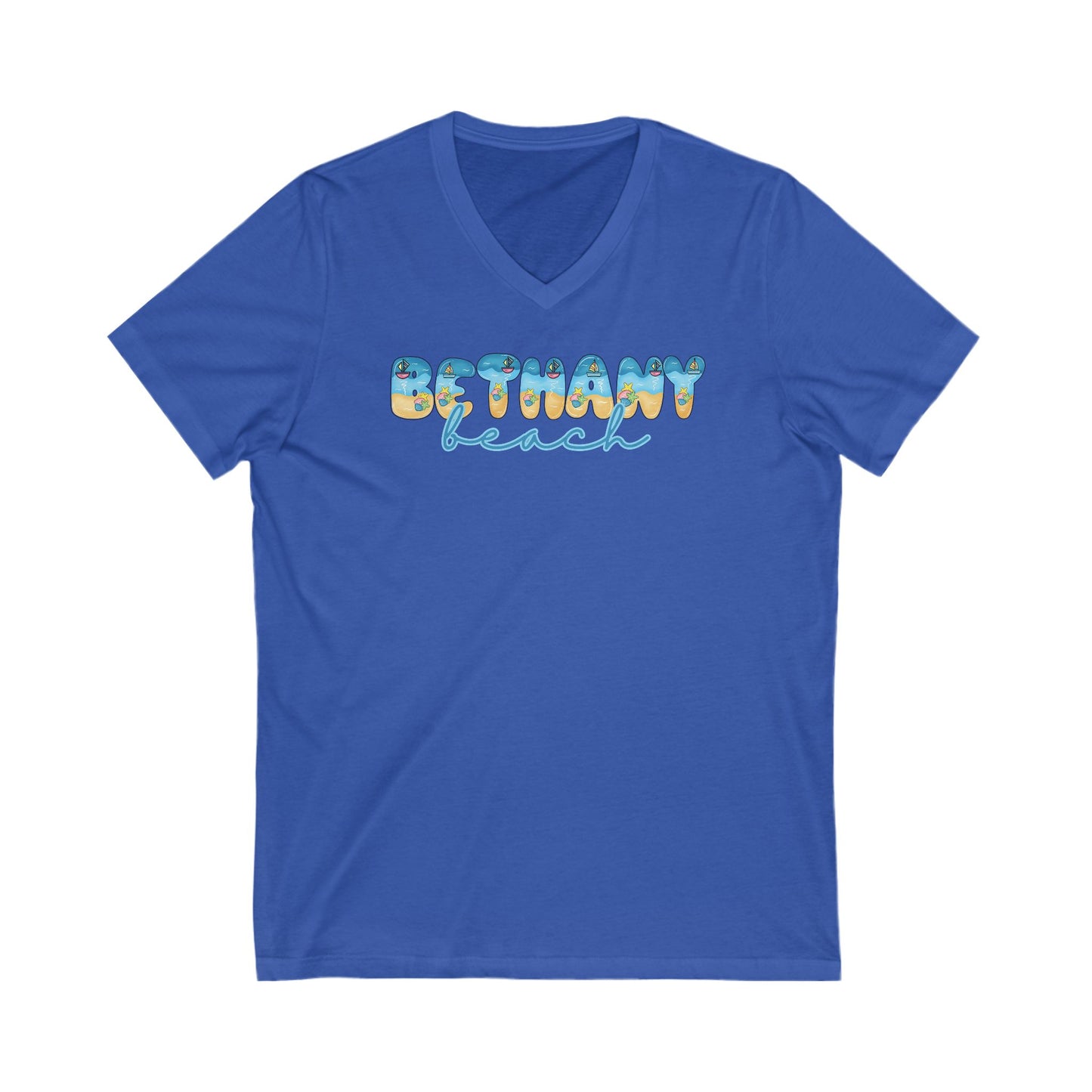 Bethany Beach Delaware Beach Fonts Unisex V-Neck T-Shirt