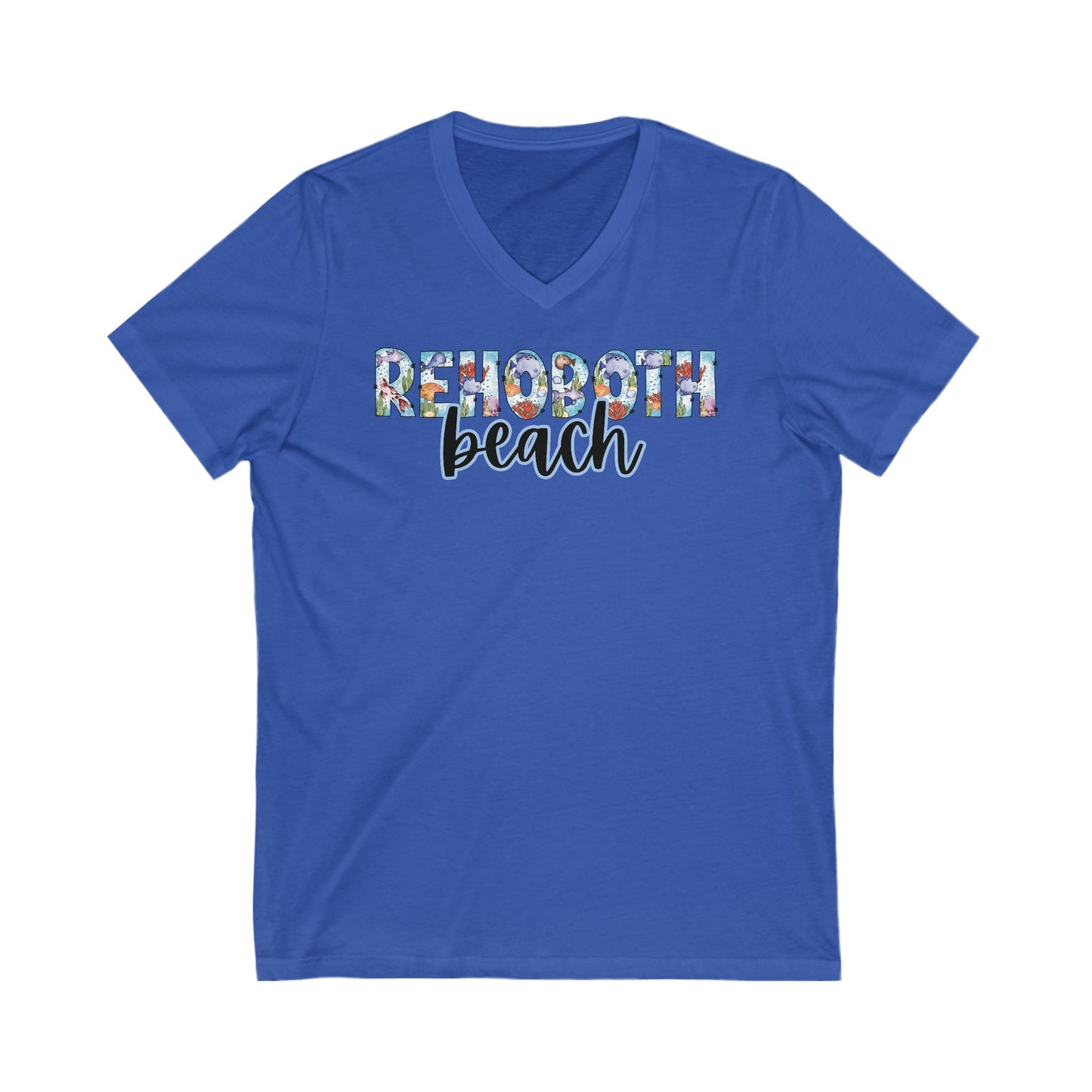 Rehoboth Beach Delaware Ocean Fonts Unisex V-Neck T-Shirt