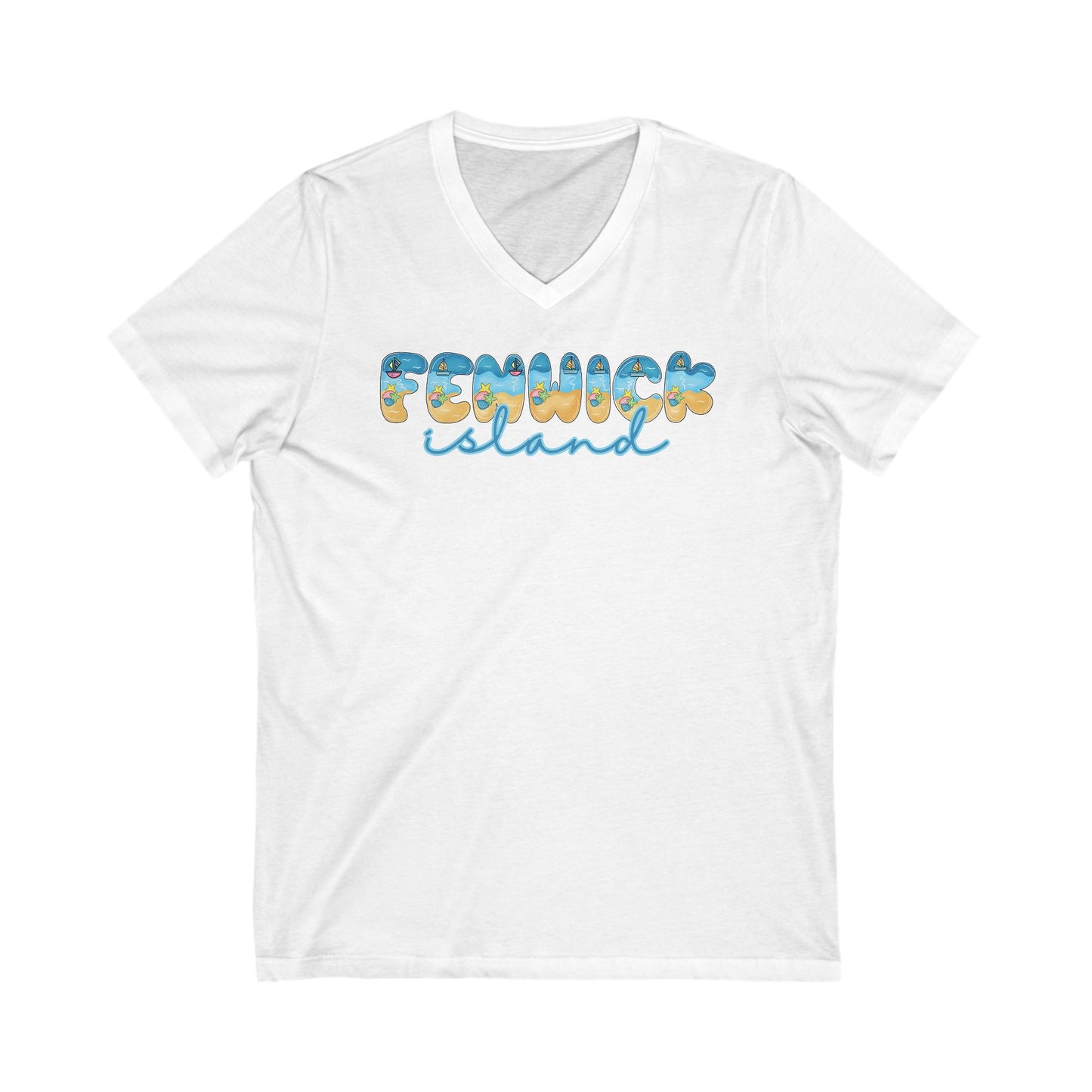 Fenwick Island Delaware Beach Fonts Unisex V-Neck T-Shirt