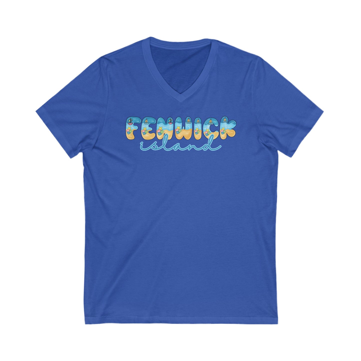 Fenwick Island Delaware Beach Fonts Unisex V-Neck T-Shirt