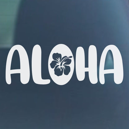 Aloha with Hibiscus Flower Vinyl Decal - 6 Colors Available