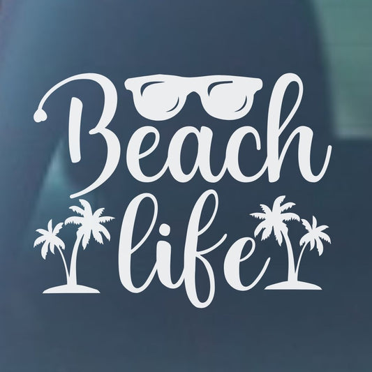 Beach Life with Palm Trees Vinyl Decal- 6 Colors Available