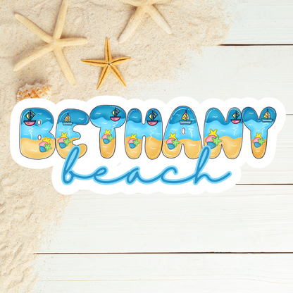 Bethany Beach Delaware Bubble Beach Font Die Cut Sticker