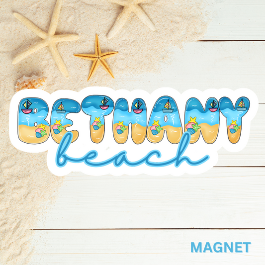 Bethany Beach Delaware Bubble Beach Font Die Cut Magnet