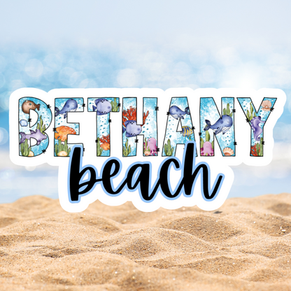 Bethany Beach Delaware Ocean Font Die Cut Sticker