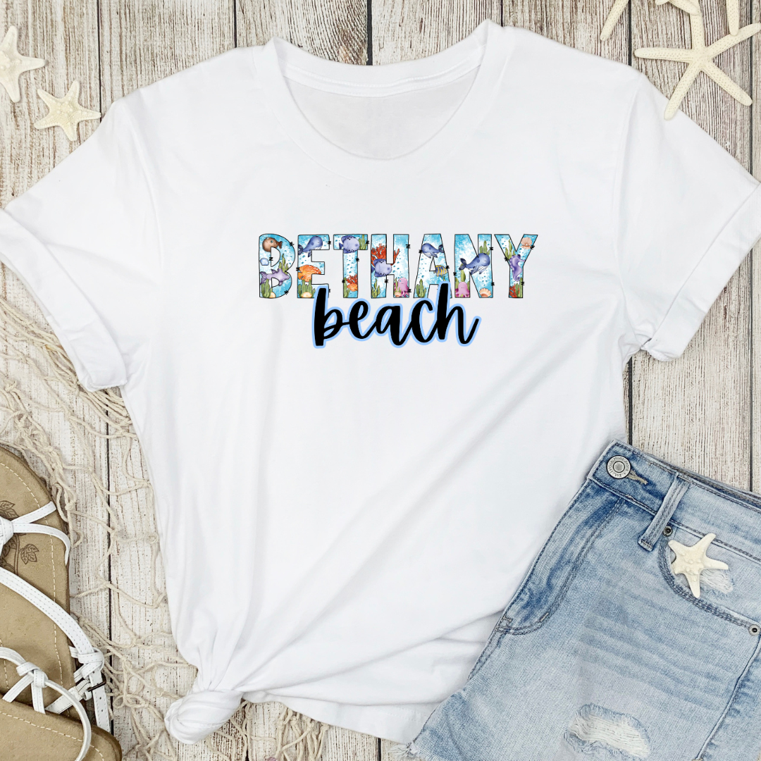 Bethany Beach Delaware Ocean Fonts Unisex T-Shirt