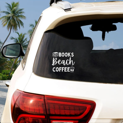 Books Beach Coffee Vinyl Decal- 6 Colors Available