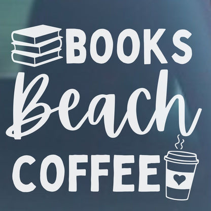 Books Beach Coffee Vinyl Decal- 6 Colors Available