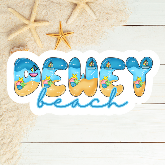 Dewey Beach Delaware Bubble Beach Font Die Cut Sticker