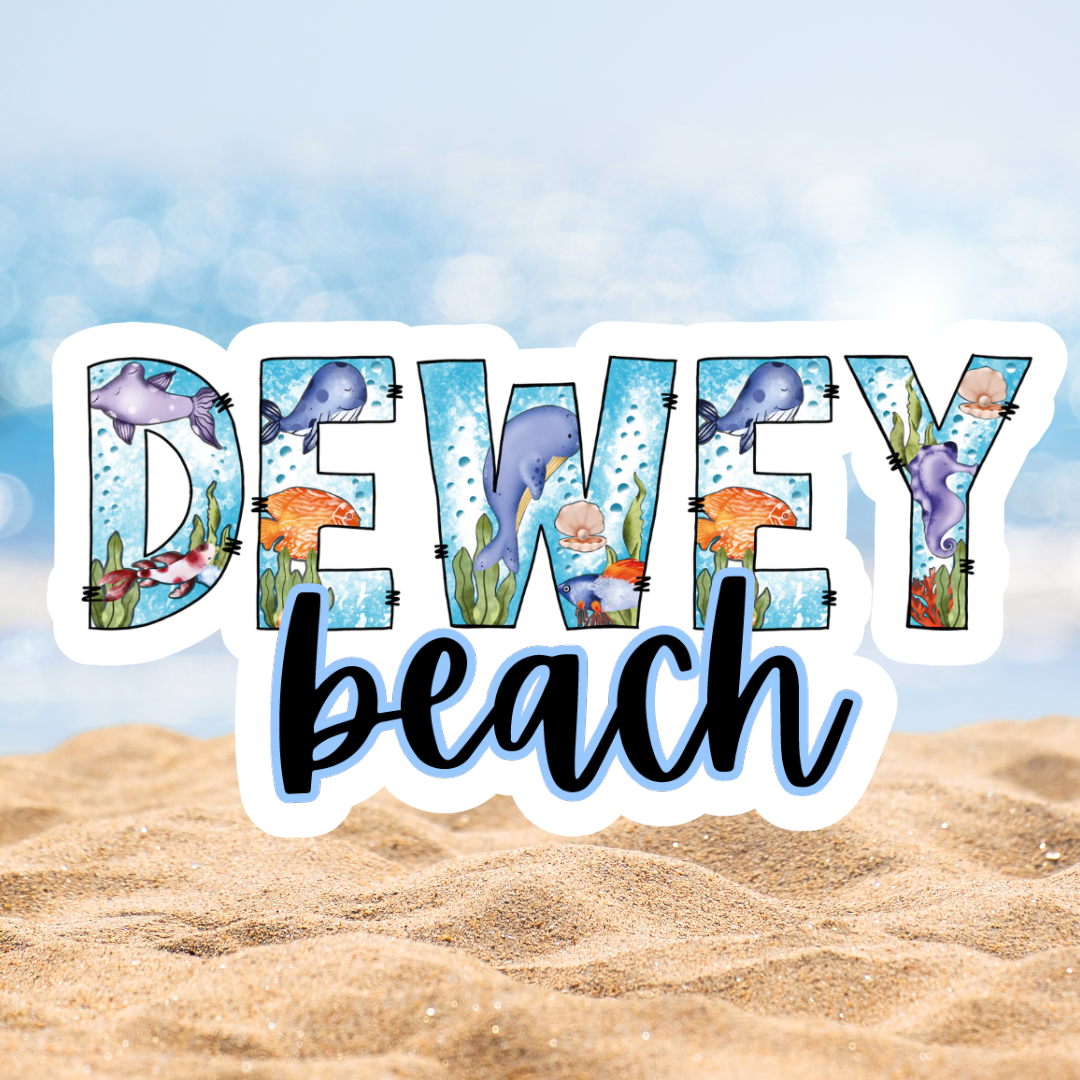 Dewey Beach Delaware Ocean Font Die Cut Sticker