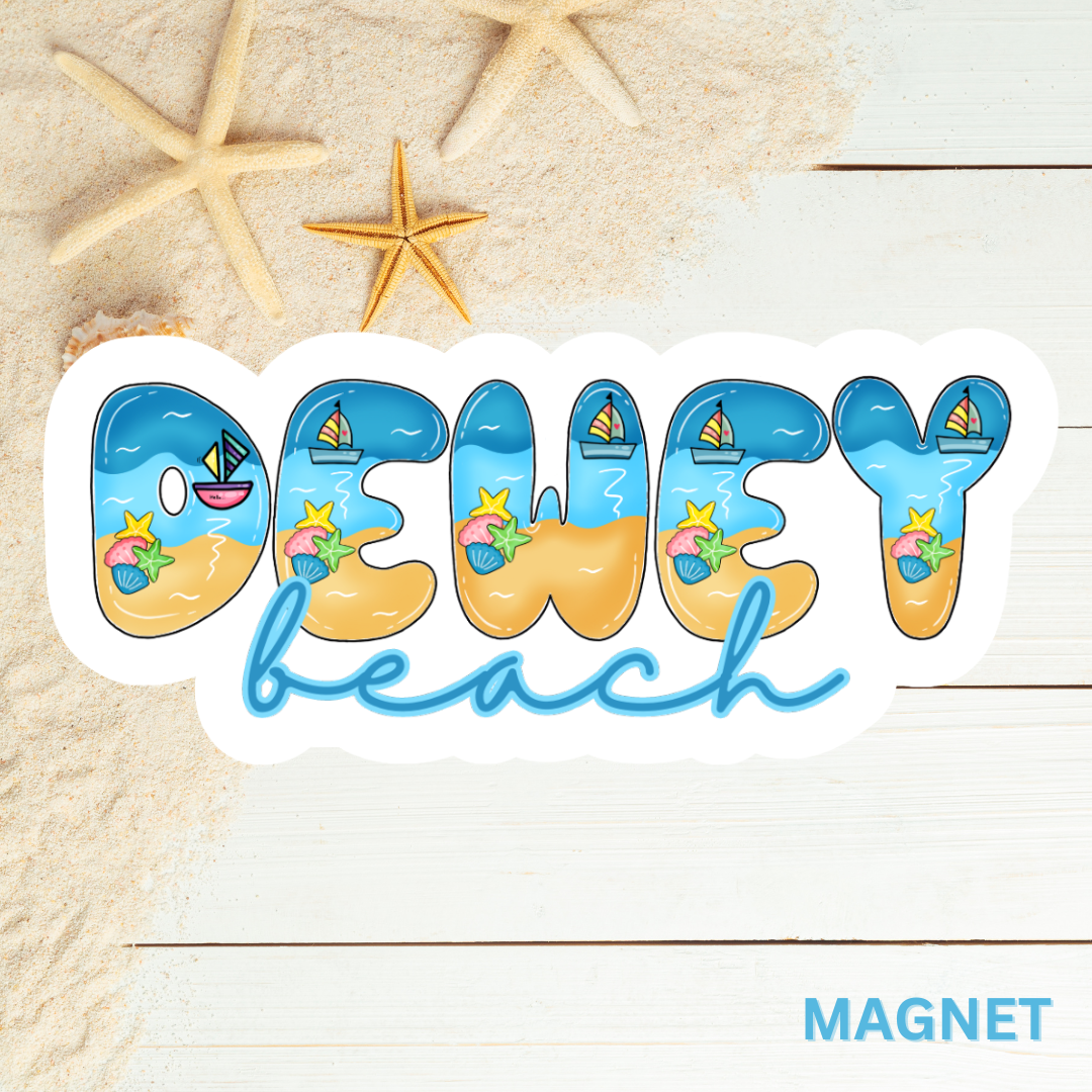 Dewey Beach Delaware Bubble Beach Font Die Cut Magnet