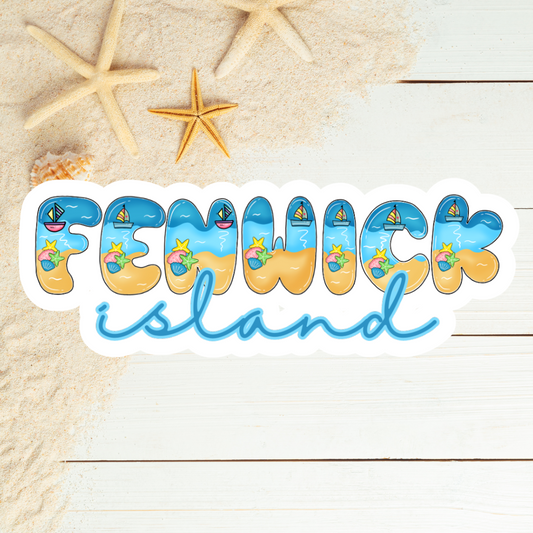 Fenwick Island Delaware Bubble Beach Font Die Cut Sticker