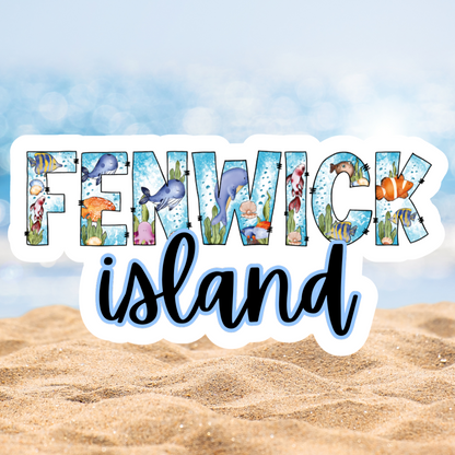 Fenwick Island Delaware Ocean Font Die Cut Sticker