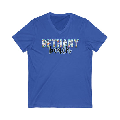 Bethany Beach Delaware Ocean Fonts Unisex V-Neck T-Shirt