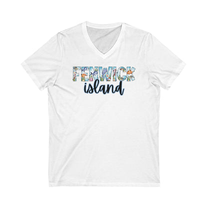 Fenwick Island Delaware Ocean Fonts Unisex V-Neck T-Shirt