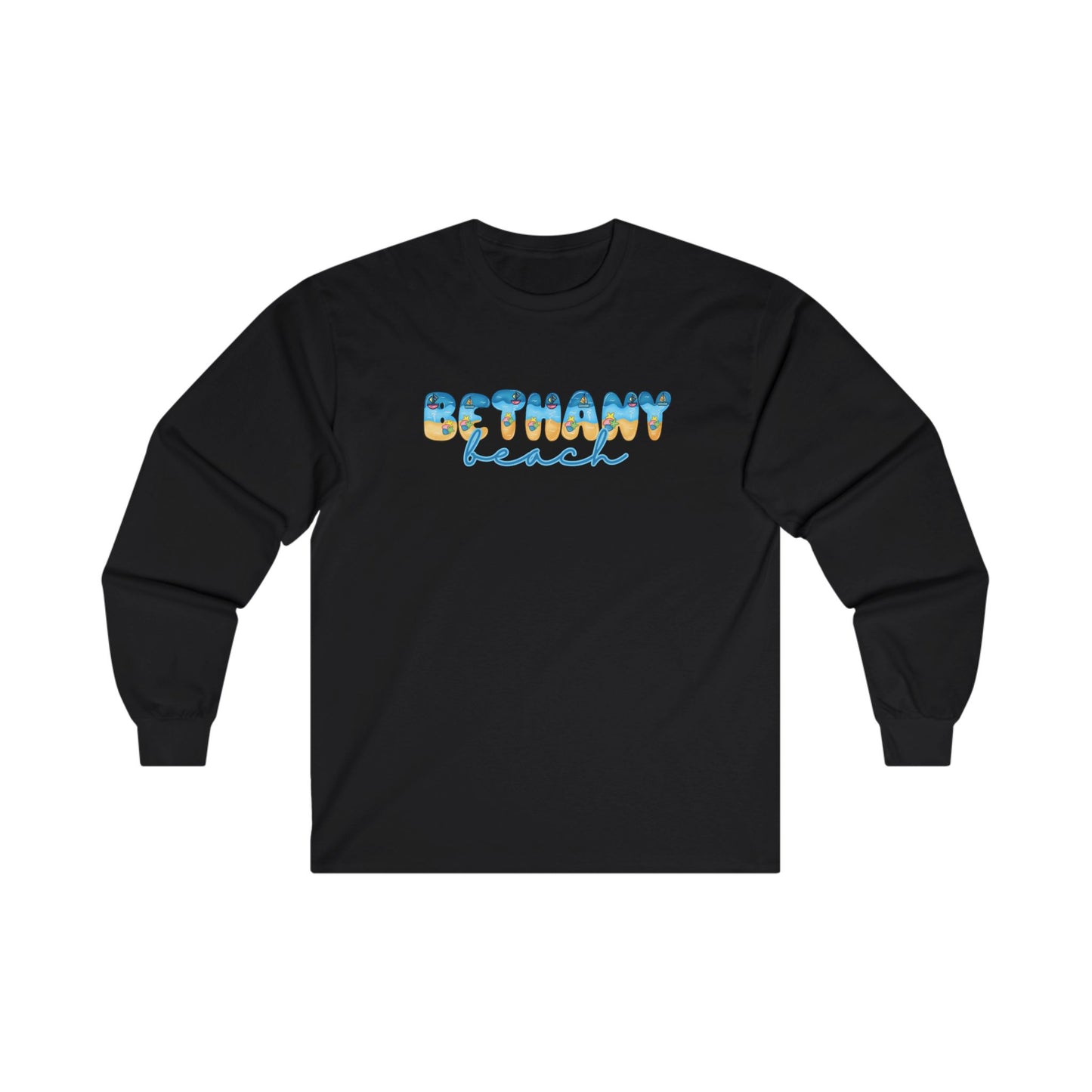 Bethany Beach Delaware Beach Fonts Unisex Long Sleeve T-Shirt