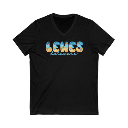 Lewes Delaware Beach Fonts Unisex V-Neck T-Shirt