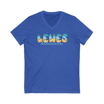 Lewes Delaware Beach Fonts Unisex V-Neck T-Shirt