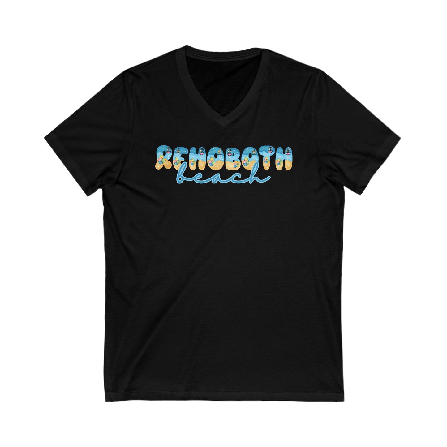 Rehoboth Beach Delaware Beach Fonts Unisex V-Neck T-Shirt