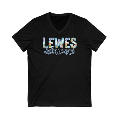 Lewes Delaware Ocean Fonts Unisex V-Neck T-Shirt