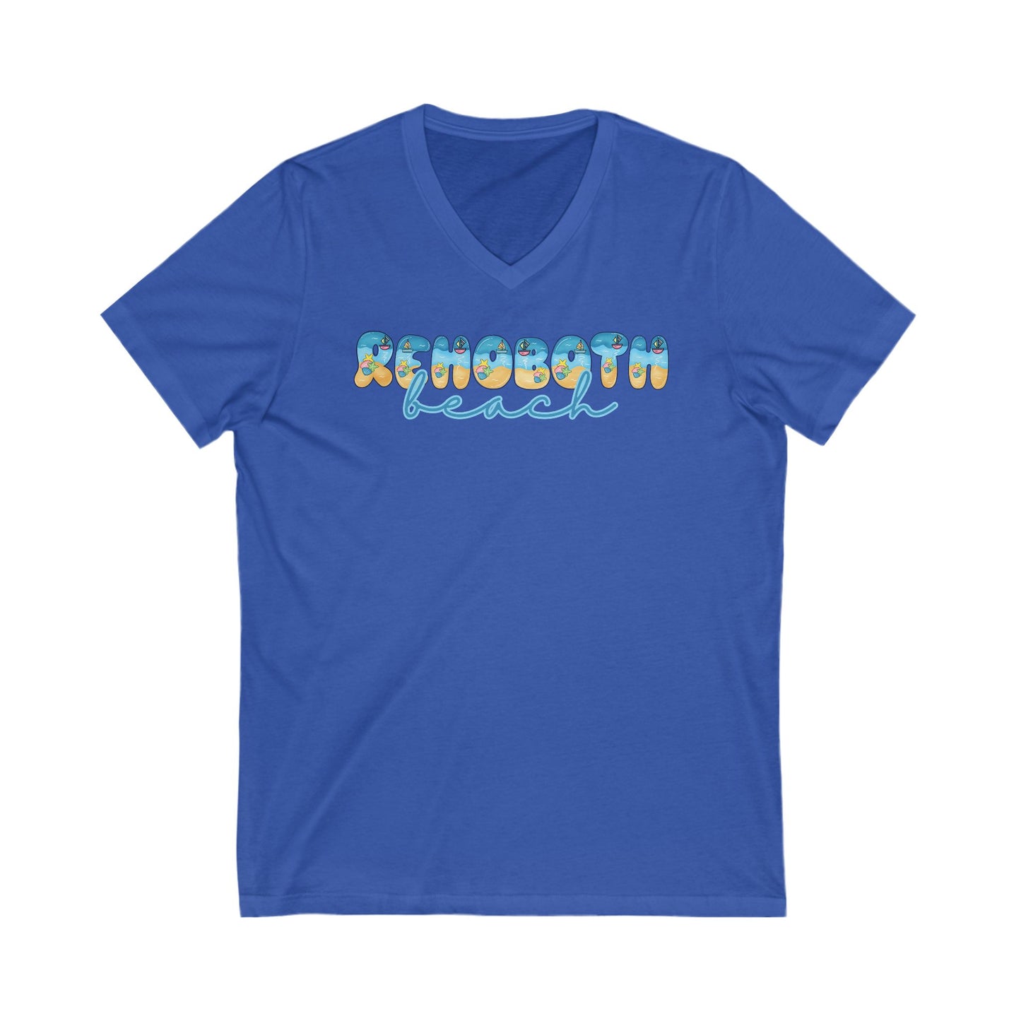 Rehoboth Beach Delaware Beach Fonts Unisex V-Neck T-Shirt