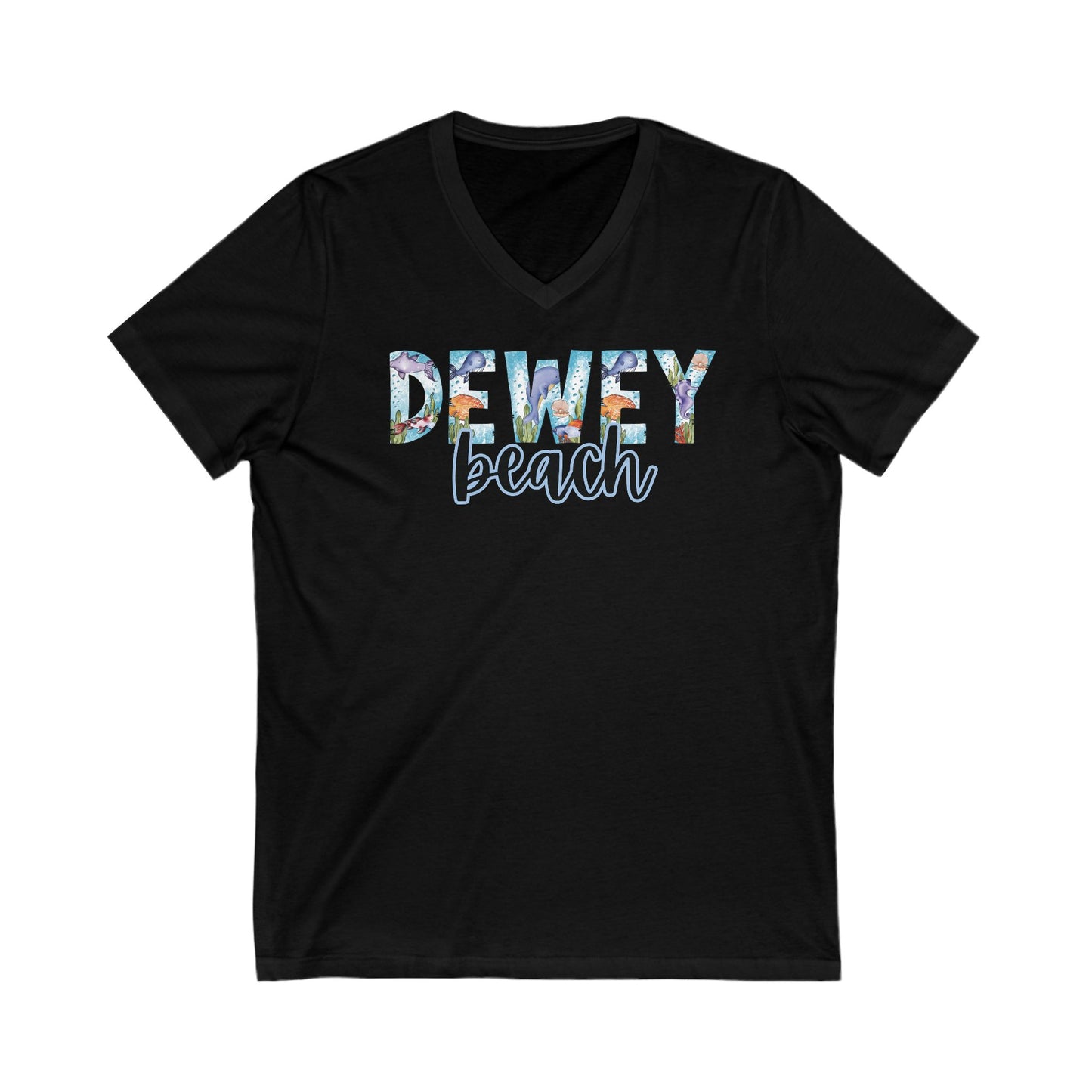 Dewey Beach Delaware Ocean Fonts Unisex V-Neck T-Shirt