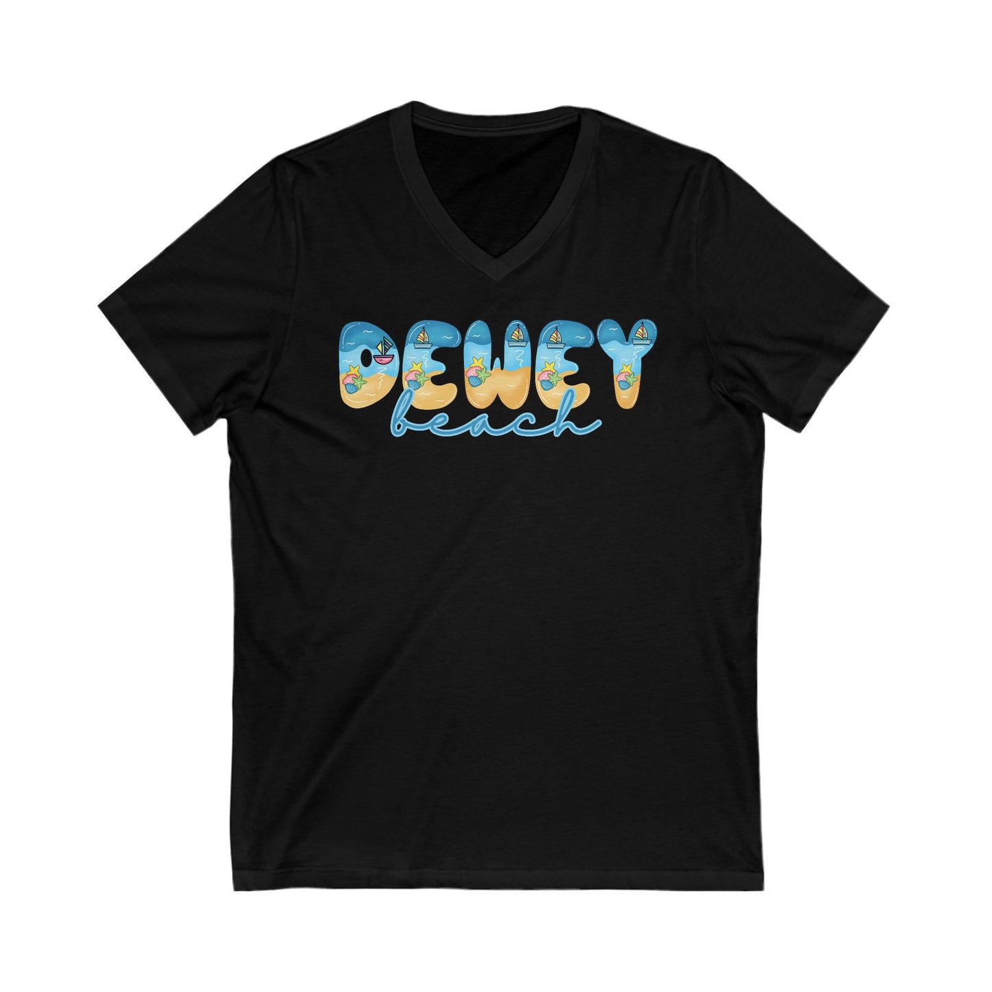 Dewey Beach Delaware Beach Fonts Unisex V-Neck T-Shirt