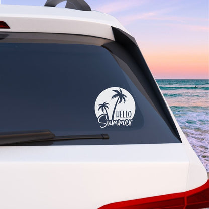 Hello Summer with Palm Trees Vinyl Decal - 6 Colors Available