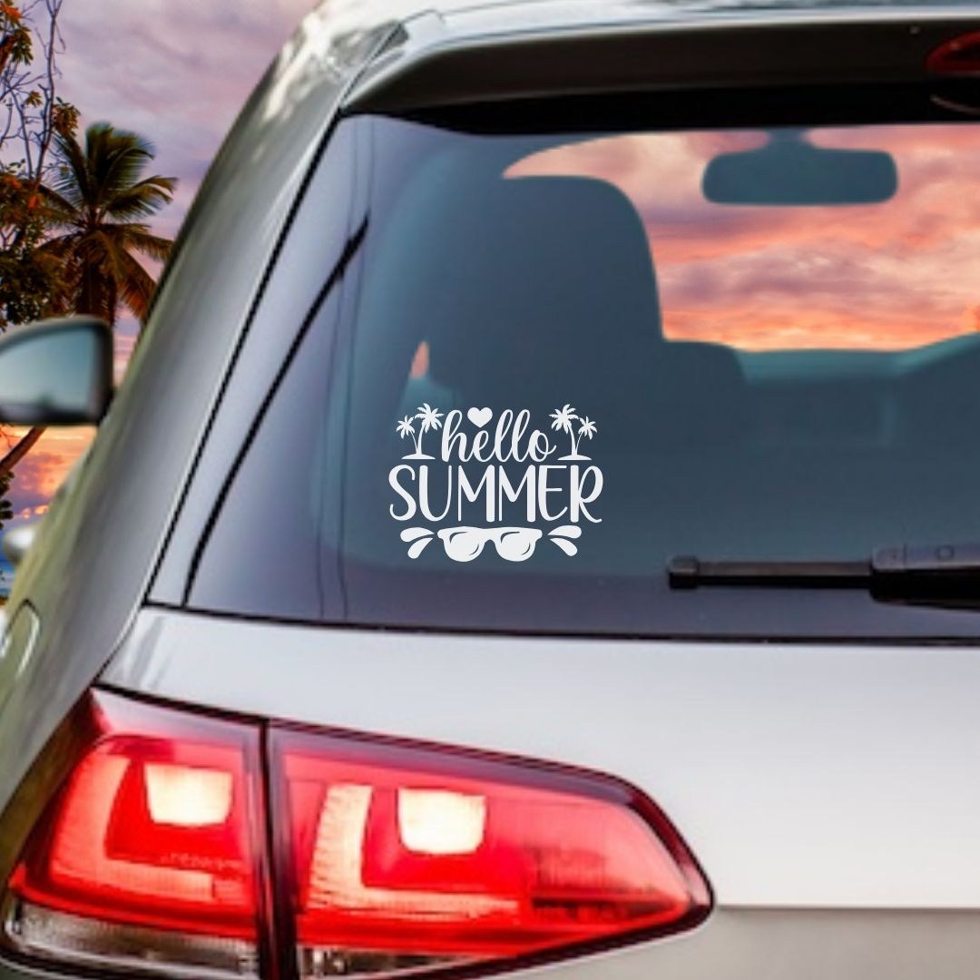 Hello Summer with Sunglasses Vinyl Decal - 6 Colors Available