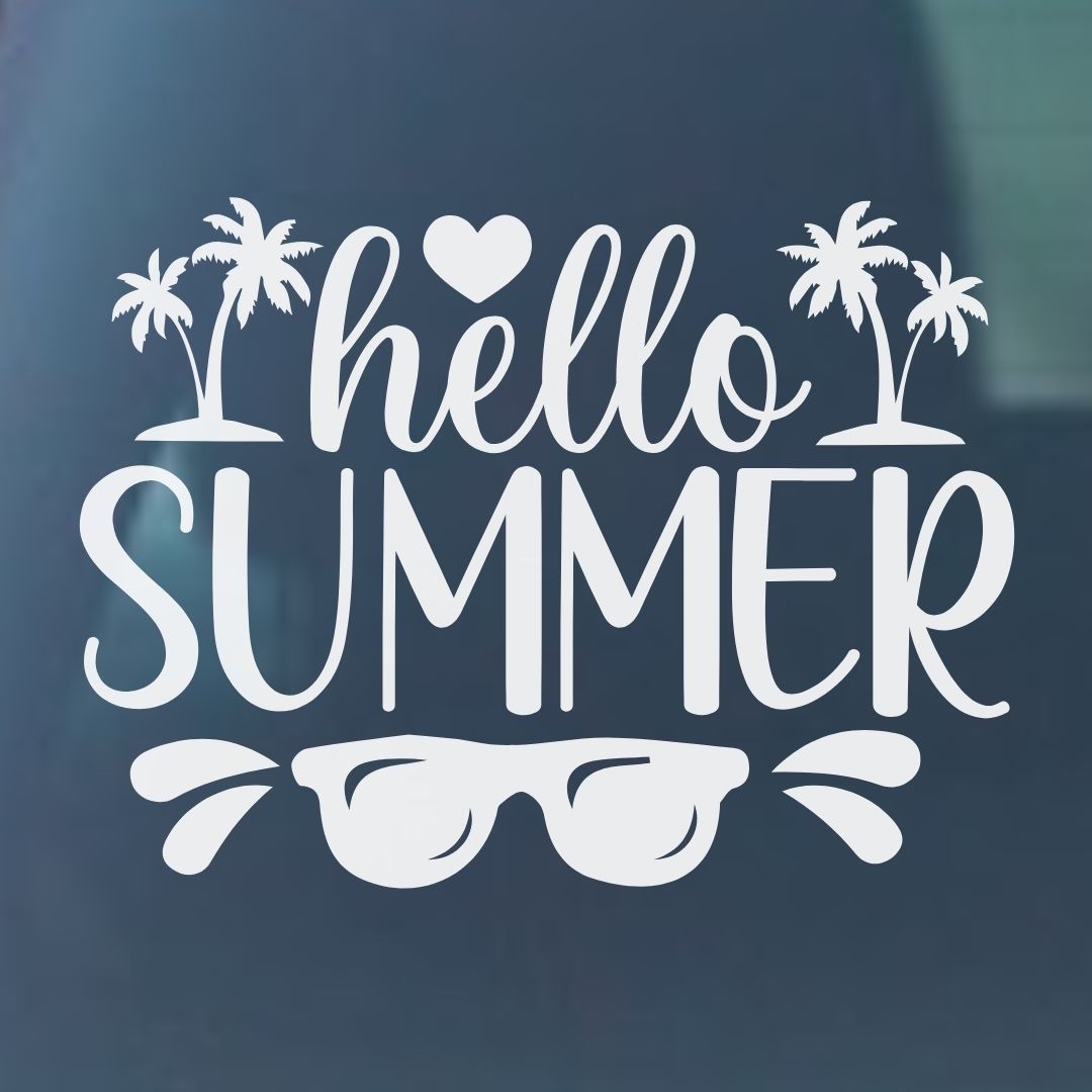 Hello Summer with Sunglasses Vinyl Decal - 6 Colors Available