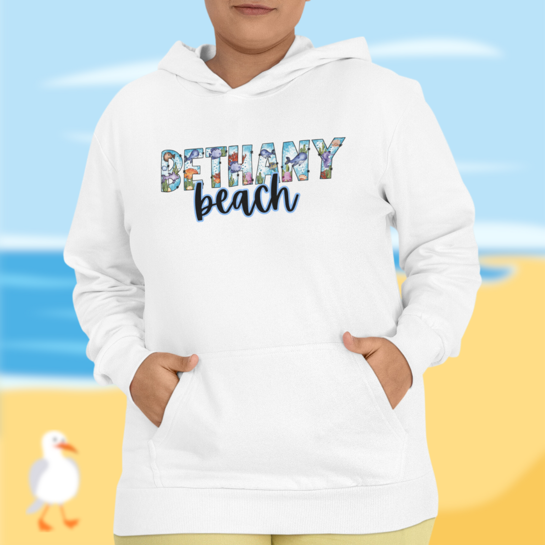 Bethany Beach Delaware Ocean Fonts Unisex Hooded Sweatshirt Hoodie