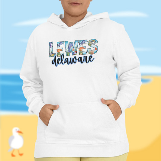 Lewes Delaware Ocean Fonts Unisex Hooded Sweatshirt Hoodie