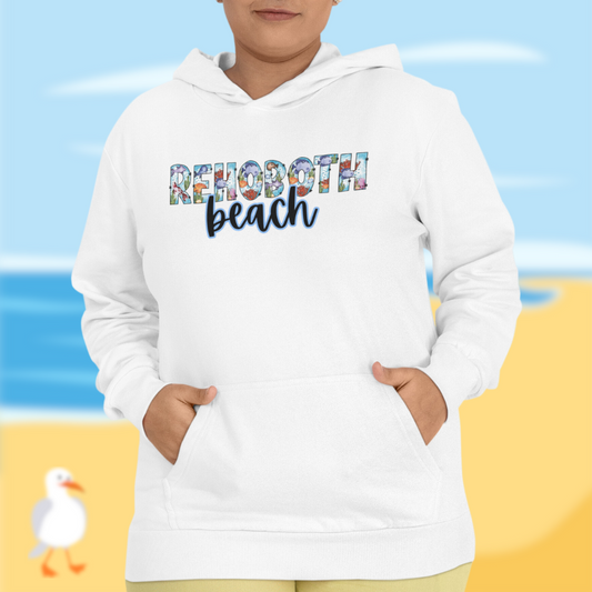 Rehoboth Beach Delaware Ocean Fonts Unisex Hooded Sweatshirt Hoodie