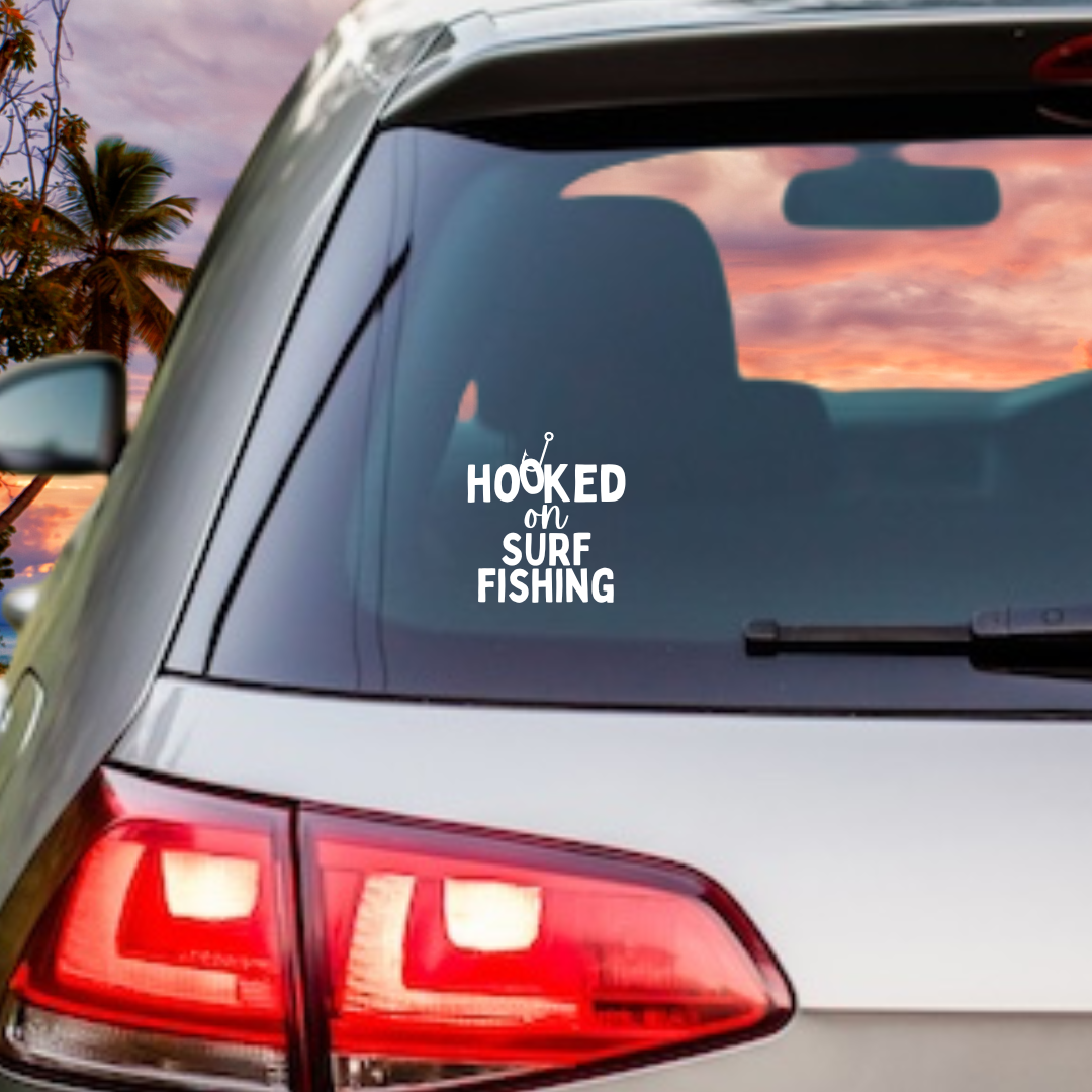 Hooked on Surf Fishing Vinyl Decal - 4 Colors Available