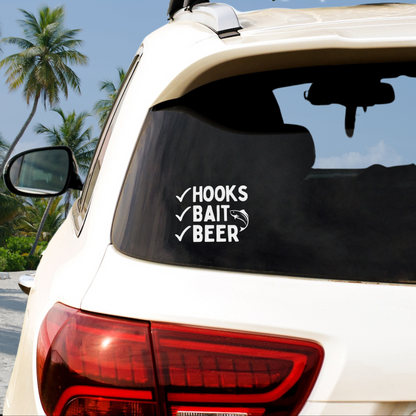 Hooks Bait Beer Check Vinyl Decal - 4 Colors Available